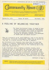 Newsletter, Greenhills and North Greensborough Progress Association, Community News: official journal of the Greenhills and Nth. Greensborough Progress Association and the Apollo Parkways Progress Association. 4th March, 1976. Edition No. 2/76, 04/03/1976