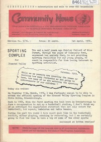 Newsletter, Greenhills and North Greensborough Progress Association, Community News: official journal of the Greenhills and Nth.Greensborough Progress Association and the Apollo Parkways Progress Association. 1st April, 1976. Edition No. 3/76, 01/04/1976