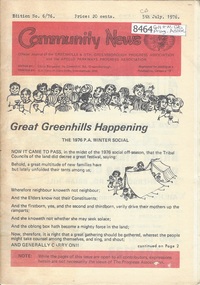 Newsletter, Greenhills and North Greensborough Progress Association, Community News: official journal of the Greenhills and Nth. Greensborough Progress Association and the Apollo Parkways Progress Association. 5th July 1976. Edition No. 6/76, 05/07/1976