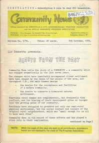 Newsletter, Greenhills and North Greensborough Progress Association, Community News: official journal of the Greenhills and Nth. Greensborough Progress Association and the Apollo Parkways Progress Association. 6th October, 1976. Edition No. 9/76, 06/10//1976