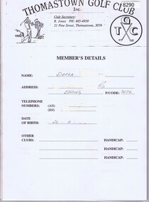 Administrative record - Register, Thomastown Golf Club et al, Thomastown Golf Club. Register of members