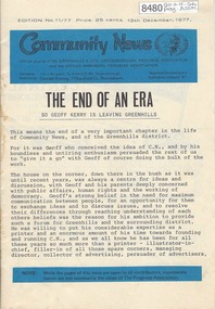 Newsletter, Greenhills and North Greensborough Progress Association, Community News: official journal of the Greenhills and Nth. Greensborough Progress Association and the Apollo Parkways Progress Association. 13th December, 1977. Edition No. 11/77, 13/12/1977