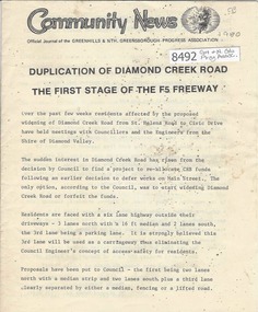 Newsletter, Greenhills and North Greensborough Progress Association, Community News: official journal of the Greenhills and Nth. Greensborough Progress Association and the Apollo Parkways Progress Association. 1980, 1980