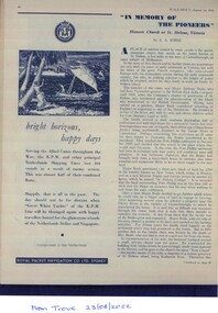Article - Magazine clipping, A. A. Burns, "In Memory of the pioneers": Historic Church at St Helena, Victoria, 01/08/1949