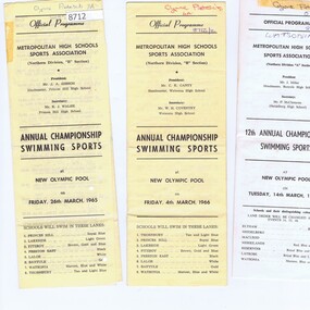 Ephemera - Programs, Metropolitan High Schools Sport Association, Metropolitan High Schools Sports Association, Annual Championship Swimming Sports 1965-1967, 1965-1967