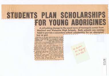 Article - Newspaper Clipping, Diamond Valley News, Students plan scholarships for young Aboriginals [WaHIGH], 1967_10
