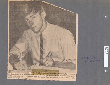 Article - Newspaper Clipping, Diamond Valley News, W.H.S. in the news - Colin Campbell [WaHIGH], 15/11/1966