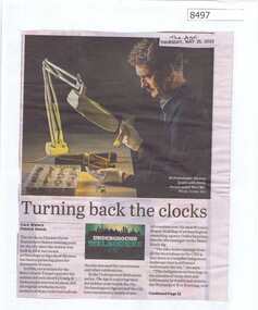 Article - Newspaper Clipping, Cara Waters et al, Turning back the clocks, by Cara Waters and Patrick Hatch, 25/05/2023