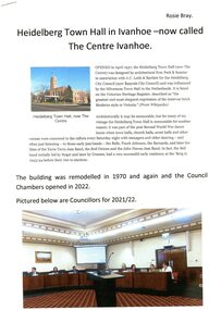 Article, Rosie Bray, Heidelberg Town Hall in Ivanhoe - now called The Centre Ivanhoe, 2022