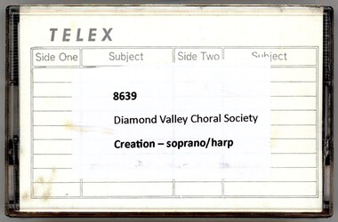 Audio - Audio Cassette, Diamond Valley Choral Society, Creation, performed by Diamond Valley Choral Society, 1990s