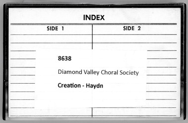 Audio - Audio Cassette, Diamond Valley Choral Society, Creation, performed by Diamond Valley Choral Society, 1990s