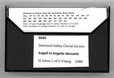 Audio - Audio Cassette, Diamond Valley Choral Society, Angeli in Angello descants, 1985