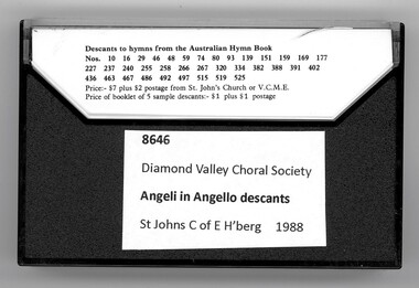 Audio - Audio Cassette, Diamond Valley Choral Society, Angeli in Angello descants, 1985, 1985