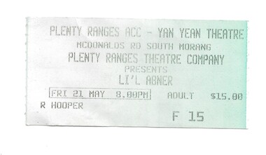 Ephemera - Ticket, Plenty Ranges theatre ticket, 1999c