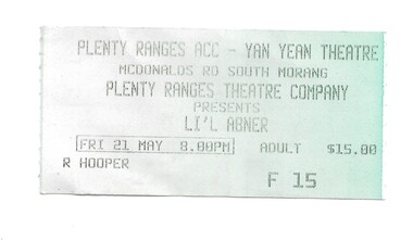 Ephemera - Ticket, Plenty Ranges theatre ticket