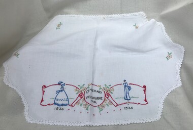Decorative object - Tray Cloth, Embroidered doily or tray cloth, 1934