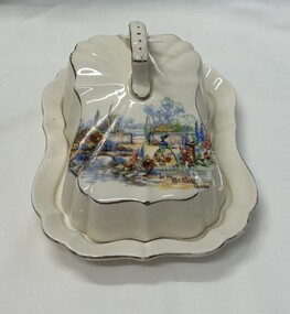 Domestic object - Butter Dish, Lancasters Ltd, Crinoline Lady lidded butter dish, 1940s