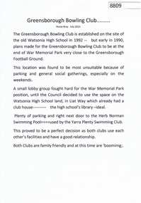 Article, Rosie Bray, Greensborough Bowling Club by Rosie Bray, 07/2023