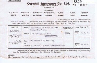 Financial record - Account, Cornhill Insurance Co Ltd, 1963