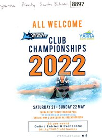 Pamphlet, Yarra Plenty Swimming Club Championships 2022, 2022