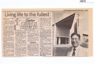 Newspaper - Newspaper Clipping, Paul Gurry, Living life to the fullest, by Fr. Paul Gurry, 08/04/1992