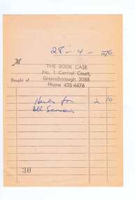 Document - Receipt and Advertisement, The Book Case, Main Street Greensborough, 28/04/1976