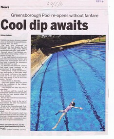 Newspaper - Newspaper Clipping, Diamond Valley Leader, Greensborough Pool re-opens 2009, 2009_03