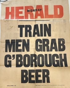 Poster, The Herald, Train men grab G'borough beer, 02/10/1967