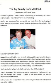 Booklet - Folder of articles, The Fry family from Macleod, 2023