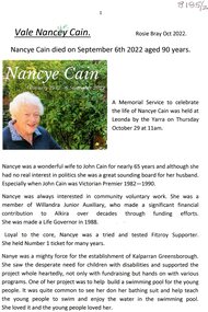 Article, Rosie Bray, Vale Nancye Cain, 2022_10