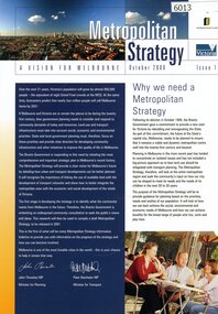 Booklet, Victoria. Department of Infrastructure, Metropolitan strategy: a vision for Melbourne, October 2000, 2000