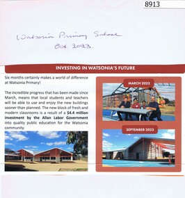 Article - Newsletter Clipping, Colin Brooks, Investing in Watsonia's Future, 2023