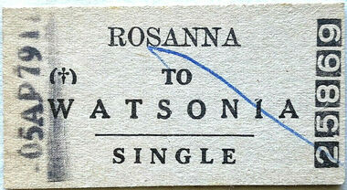 Ephemera - Ticket - Digital Image, VicRail, Train ticket: Rosanna to Watsonia, single, 1979, 05/04/1979