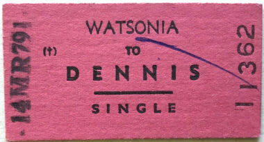 Ephemera - Ticket - Digital Image, VicRail, Train ticket: Watsonia to Dennis, and, Watsonia to Ivanhoe, single, 1979, 1979