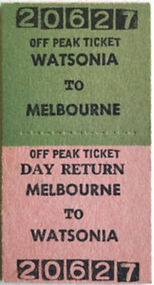 Ephemera - Ticket - Digital Image, VicRail, Train ticket: Watsonia to Melbourne, off  peak day, 1970s, 1970s