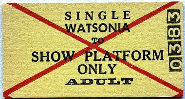 Ephemera - Ticket - Digital Image, VicRail, Train ticket: Watsonia to Show, platform only, adult [no date c1970s], 1970s