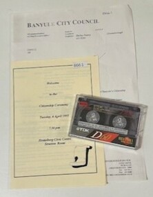 Mixed media - Audio Cassette and Program, Diamond Valley Choral Society, Banyule City Council Citizenship ceremony 1995, music by Diamond Valley Choral Society, 04/04/1995