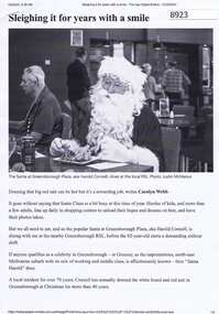 Article - Newspaper Clipping, Carolyn Webb, The Age Newspaper, Sleighing it for years with a smile ... Harold Connell, 23/12/2023