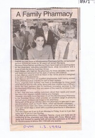 Article - Newspaper Clipping, A Family Pharmacy, 01/03/1994