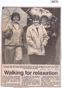 Article - Newspaper Clipping, Diamond Valley News, Walking for relaxation, 30/07/1991