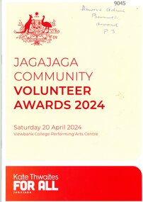 Booklet, The Jagajaga Community Volunteer Awards 2024, 20/04/2024