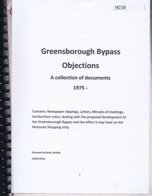 Document - Document Collection, Greensborough Bypass: objections: a collection of documents 1975, 1975