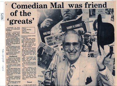 Newspaper - Newspaper Clipping, Diamond Valley Leader, Comedian Mal was friend of the 'greats', 02/10/1984