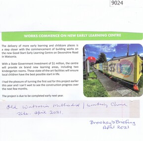 Article - Article, Newsletter, Works commence on new early learning centre, April 2021