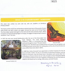 Archive - Article, Newsletter, Colin Brooks, What's in a suburb name? Bundoora, 04/2021