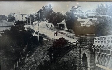 Photograph - Photograph (Framed), Blue stone bridge looking up Main Street Greensborough