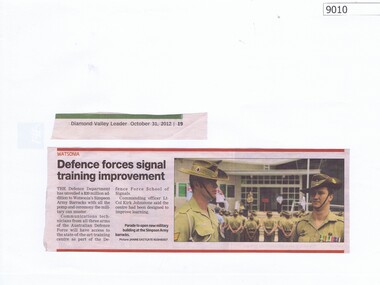 Newspaper - Newspaper Clipping, Defence forces signal training improvement, 31/10/2012