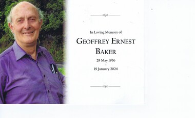 Article - Article and card, Geoffrey Ernest Baker, 2024