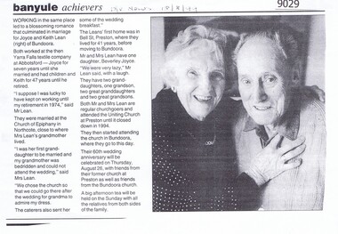 Newspaper - Newspaper Clipping, Diamond Valley News, Banyule Achievers - Joyce and Keith Lean, 18/08/1999