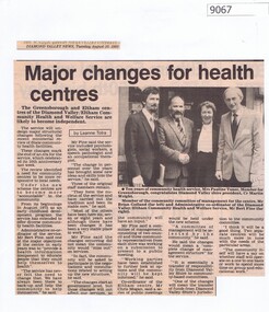 Article - Newspaper Clipping, Diamond Valley News, Major changes for health centres 1985, 20/08/1985